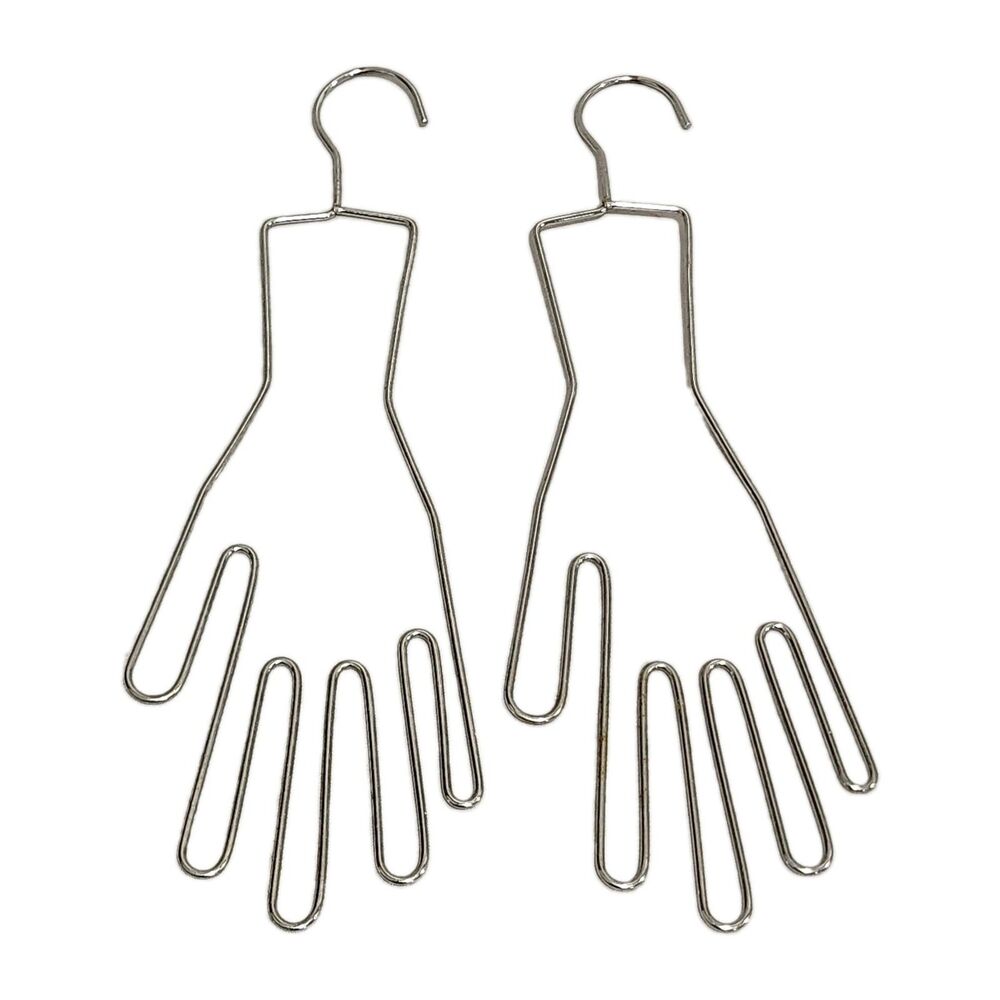 Vintage Pair of Adult Size Silver Tone Metal Glove Form Hangers